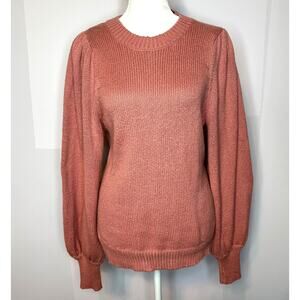 525 REVOLVE Pink Cotton Knit Balloon Sleeve Crew Sweater Women's Medium